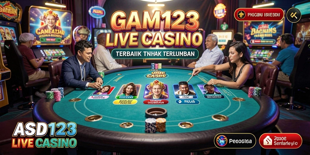 Screenshot gameplay Live Casino di ASD123 menunjukkan dealer profesional dan suasana kasino yang nyata.