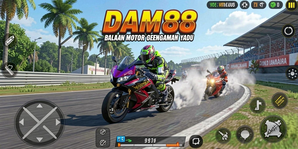 Tampilan gameplay menarik dengan aksi balapan motor yang seru.