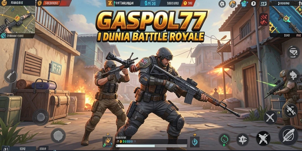 Screenshot GASPOL77 menunjukkan aksi mendebarkan dalam permainan Battle Royale.