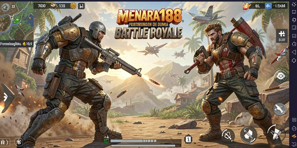 Screenshot MENARA188 yang menampilkan aksi pertempuran seru Battle Royale.