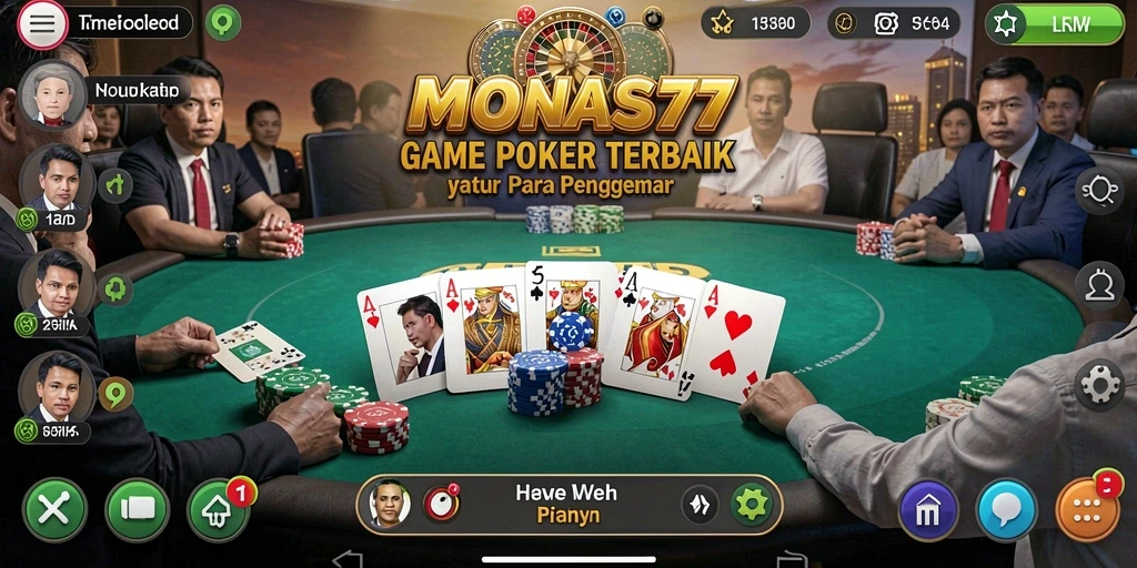 Tampilan gameplay Poker yang mendebarkan di MONAS77.