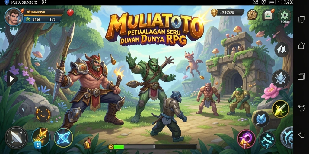 Screenshot gameplay MULIATOTO menampilkan pertarungan epik dan eksplorasi dunia fantastis.