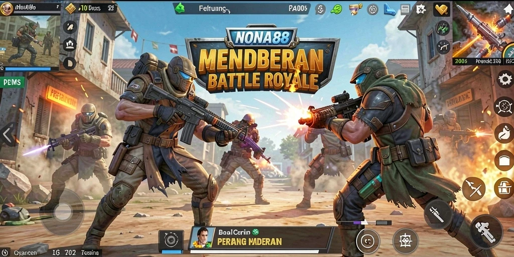 Screenshot NONA88 menunjukkan aksi seru para pemain dalam arena Battle Royale.