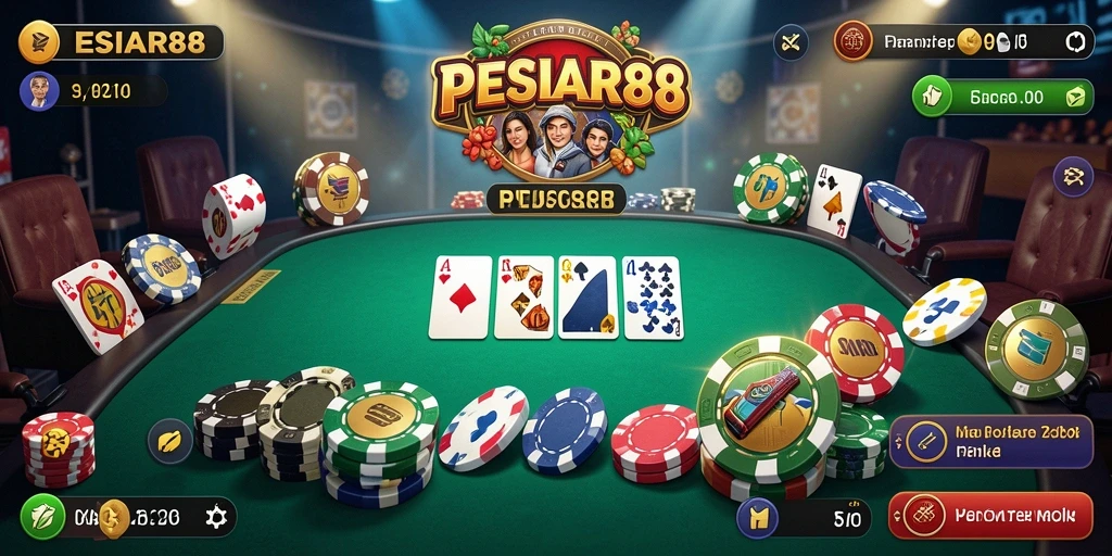 Screenshot utama PESIAR88 menampilkan gameplay intens permainan Poker.