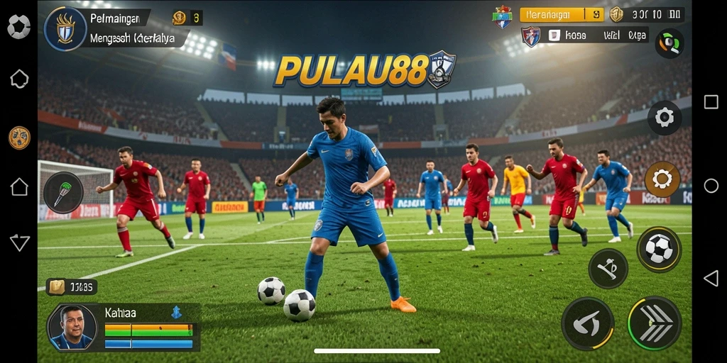 Screenshot utama PULAU88 menunjukkan aksi seru di lapangan olahraga.