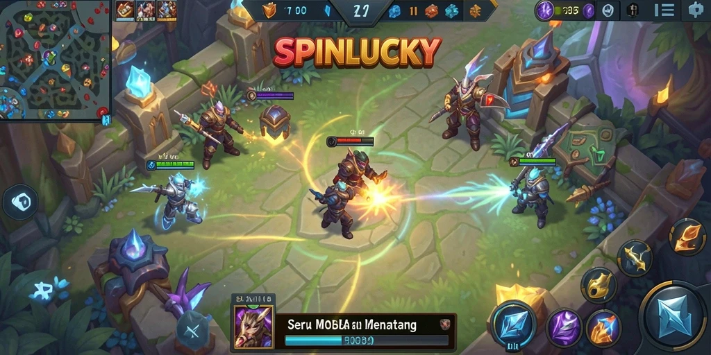 Gameplay seru dan dinamis dari SPINLUCKY dalam pertarungan MOBA.
