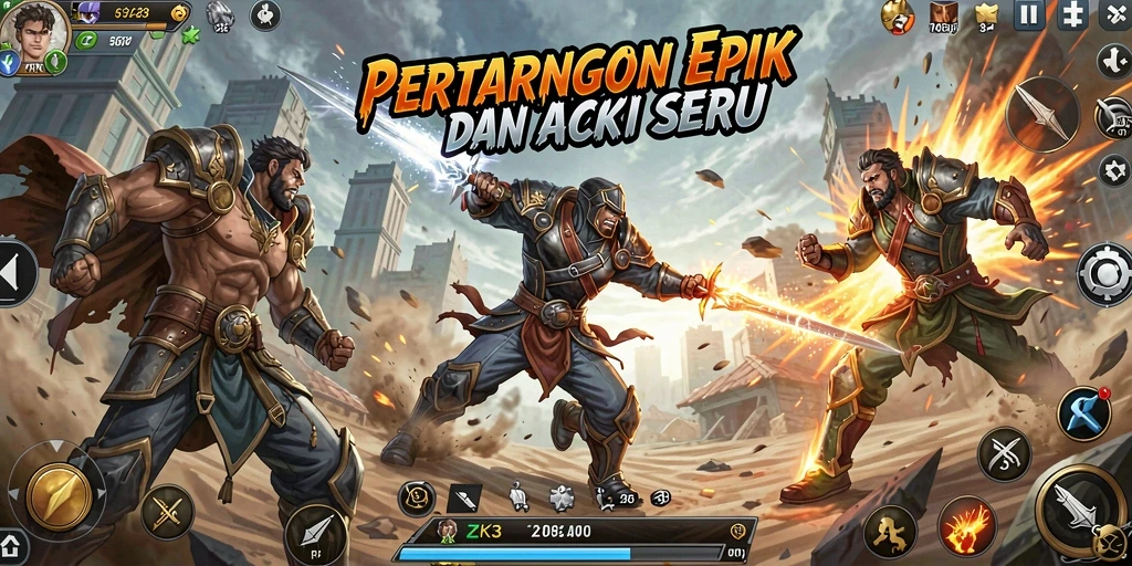 Gameplay ZK3 yang menampilkan aksi pertarungan seru dan karakter yang beragam.